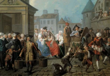 Karneval på gatorna i Paris Detalj. Målning av Etienne Jeaurat (1699-1789) 1757. Dim. 0,65 x 0,82m Paris, musée Carnavalet