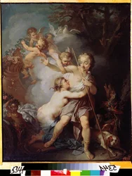 ""Venus And Adonis"" (Venus And Adonis) Målning av Etienne Jeaurat (1699-1789) Runt 1750 Moskva, Pushkin Museum