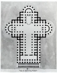 Projekt för Madeleine-kyrkan. Teckning. Arkitektur av Étienne-Louis Boullée (Étienne Louis Boullée), fransk arkitekt (1728-1799).
