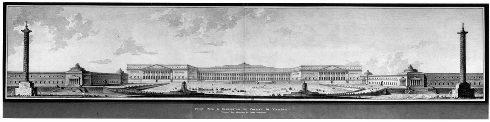Förslag till renovering av slottet i Versailles, fasadritning och perspektiv - E. L. Boullée