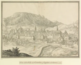 Staden Chambery  Savoyens huvudstad: Veüe de la Ville de Chambéry Savoyens huvudstad, år 1618