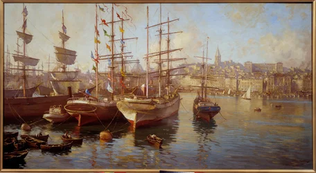 Orange balaceller. (Utsikt över hamnen i Marseille). Målning av Etienne Martin (1858-1945)