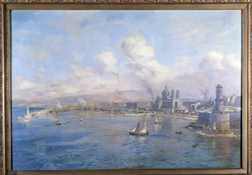 Joliette-bassängen och de nya hamnarna i Marseille Målning av Etienne Martin (1856-1945). Marseille akademi