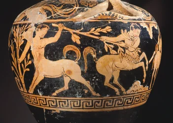 Amfora av Centauromachy-målaren, detalj som visar en kamp mellan kentaurer. Rödfigurkeramik från Porano (Umbria). Etruskisk civilisation, 400-talet f.Kr.