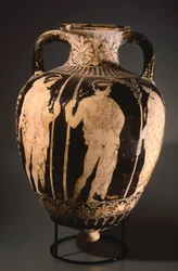 Amfora med spets av målaren av Perugia. Rödfigurkeramik från Perugia (Umbria). Etruskisk civilisation, 400-talet f.Kr.
