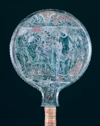 Graverad bronsspegel, från Todi (Umbria). Etruskisk civilisation, 400-talet f.Kr.