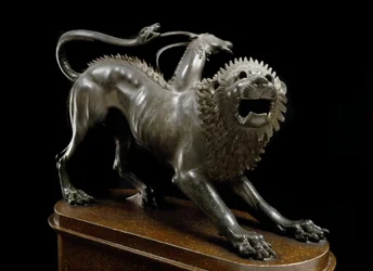 Etruskisk konst: Kimeran från Arezzo sårad av Bellerofon - Bronsskulptur, 400-350 f.Kr. - Arkeologiska museet i Florens - Höjd 65 cm