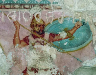 Etruskisk civilisation, målning av Amazonas sarkofag, från Tarquinia