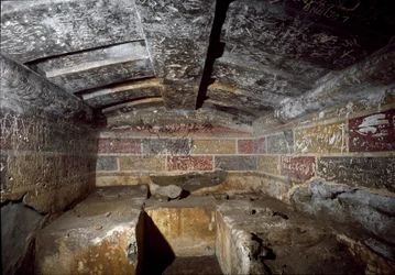 Etruskisk civilisation: inuti Francois grav i nekropolen Ponte Rotto, 300-talet f.Kr. Vulci, Italien