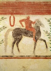 Ryttare, vänster sida, från baronens grav, c.500 f.Kr. (väggmålning)