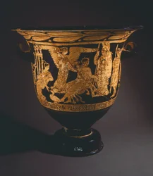 Krater (stor vas) av Nepi-målaren. Rödfigurkeramik från Corchiano (Lazio). Etruskisk civilisation, 400-talet f.Kr.
