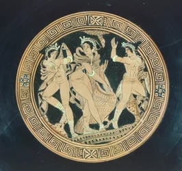 Kylix, detalj. Keramik med röd figur. Etruskisk civilisation, 400-talet f.Kr.