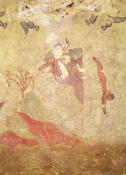 Sten och dykare, från jakt- och fiskegraven, c.520-10 f.Kr. (väggmålning)