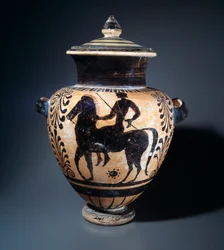 Terrakotta stamnos föreställande en ryttare, 500-490 f.Kr