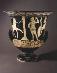 krater (stor vas) av Painter of London. Rödfigurkeramik från Gualdo Tadino (Umbria). Etruskisk civilisation, 400-talet f.Kr.