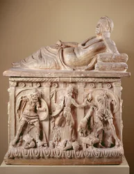 Cinerary Urna, 2:a århundradet f.Kr. (terrakotta med polykrom)