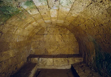 Etruskisk civilisation: utsikt över graven del Gran Duca (storhertig eller storhertig), slutet av 300-talet f.Kr. Chiusi, Italien