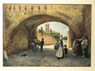 Italien, Rom, Tolomeis båge av Ettore Roesler Franz, akvarell