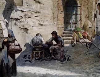 Gamla medeltida hus på Lungaretta av Ettore Roesler Franz (1845-1907), akvarell från serien Vanished Rome, Detail, Italien
