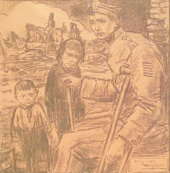 Stympad soldat med barn