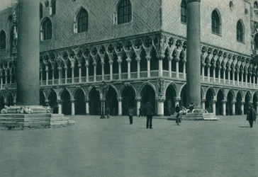 Hörn av Dogespalatset på Piazzetta di San Marco, Venedig, Italien, 1927