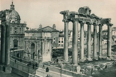 Forum Romanum med Septimius Severus båge, Rom, Italien, 1927