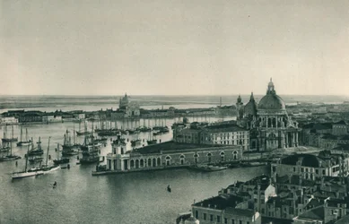 Canal Grande och Santa Maria della Salute-kyrkan, Venedig, Italien, 1927