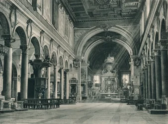 Interiör av basilikan Santa Maria i Ara Coeli på Capitoline Hill, Rom, Italien, 1927