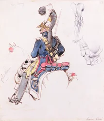 Soldat till häst (akvarell, penna och bläck)