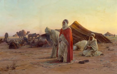 Tält i öknen - Bönen. Detalj. Målning av Eugène Alexis Girardet (1853-1907). 1800-talet. Bayonne, Musée Bonnat