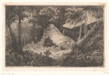 Beväxande rotsen i en bos The White Rocks Svit med 8 etsningar graverade på naturen nära Dampierre av Eug. Bléry (serietitel)