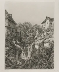 Grésys kvarn och vattenfall nära Aix-les-Bains, 1856.
