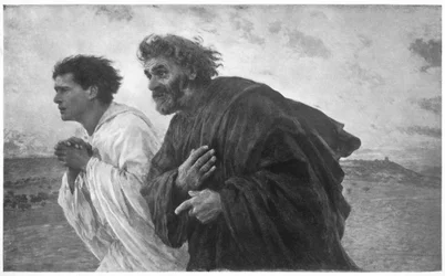 Lärjungarna Petrus och Johannes springer till graven på uppståndelsens morgon, ca 1898