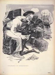 Civilization and Syphilization, sid. 1863 graverad av Grandjouan från LAssiette Au Beurre, pub. 10:e jan. 1903