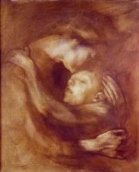 Det sjuka barnet Olja på kartong av Eugene Carriere (1849-1906) 1800-talet sön. 0,65x0,54 m Paris, Orsay-museet