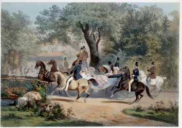 Promenadscen på Le Pre Catelan (Pre-Catelan) i Paris Litografi av Eugene Guerard (1821-1866) 1800-talets Paris, Musee Carnavalet
