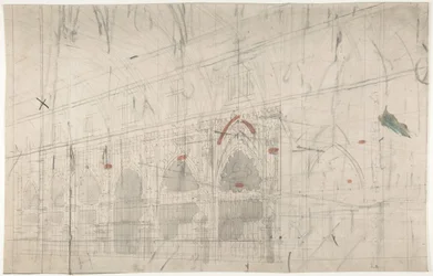Design för en scenuppsättning på Opéran, Paris: Kyrkans inre, 1830-90.
