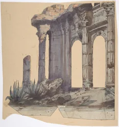 Design för en scenuppsättning på Opéran, Paris: Columned Exterior, 1828-90.