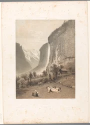 Picknick med utsikt över vattenfallet Staubbach Le Staubbach (titel på objekt) La Suisse et la Savoie (serietitel) Ansikten i Schweiz och Savoy (serietitel på objekt)