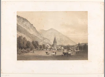 Utsikt över Meiringen Meiringen (titel på objekt) Ansikten i Schweiz och Savoy (serietitel) La Suisse et la Savoie (serietitel på objekt)
