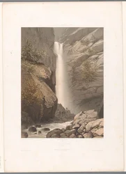 Utsikt över vattenfallet Dard Cascade du Dard (titel på objekt) Ansikten i Schweiz, Savojen och Tyrolen (serietitel) La Suisse, la Savoie et le Tyrol (serietitel på objekt)