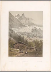 Utsikt över bergstopparna Aiguille Verte och Dru och glaciären Mer-de-Glace Aiguille verte et du Dru - Mer de Glace (titel på objekt) Ansikten i Schweiz och Savoy (serietitel) La Suisse et la Savoie (serietitel på objekt)