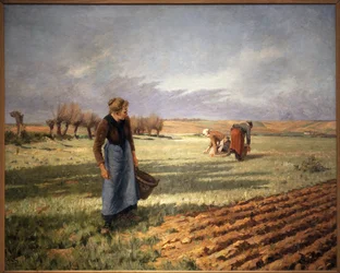 Plocka maskrosor. Målning av Eugene Damascus (1844-1899), olja på duk. Fransk konst
