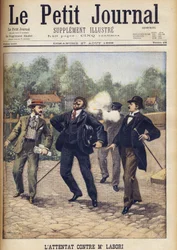 Mordförsök på Fernand Labori, en av advokaterna som försvarade Alfred Dreyfus vid hans andra krigsrätt i Rennes "Le Petit Journal", augusti 1899.