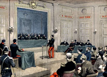 Kapten Alfred Dreyfus framför krigsrådet