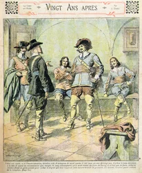 Framsidan av en serieutgåva av "Vingt Ans Apres" av Alexandre Dumas pere (1803-70) från "Journal des Romans Populaires Illustres", ca 1900 (litografi i färg).