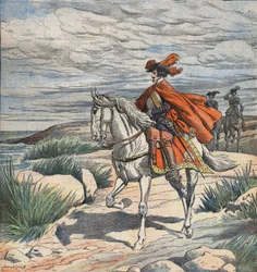 Illustration till "Les Trois Mousquetaires" (De tre musketörerna), början av 1900-talet (gravyr)