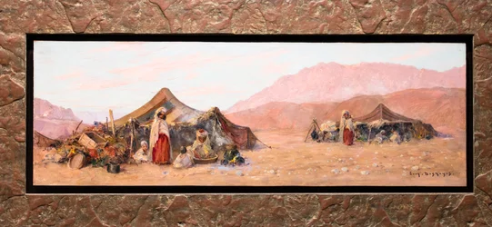 Nomadläger i södra Algeriet (olja på trä)