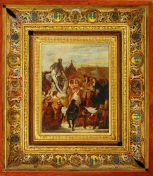 I Versailles trädgårdar överlämnar Puget sin staty av Milon av Croton till kung Ludvig XIV...