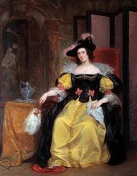 Porträtt av en kvinna En elegant kvinna av aristokratin. Målning av Eugene Deveria (1808-1865) Rennes från 1800-talet, Museum of Fine Arts